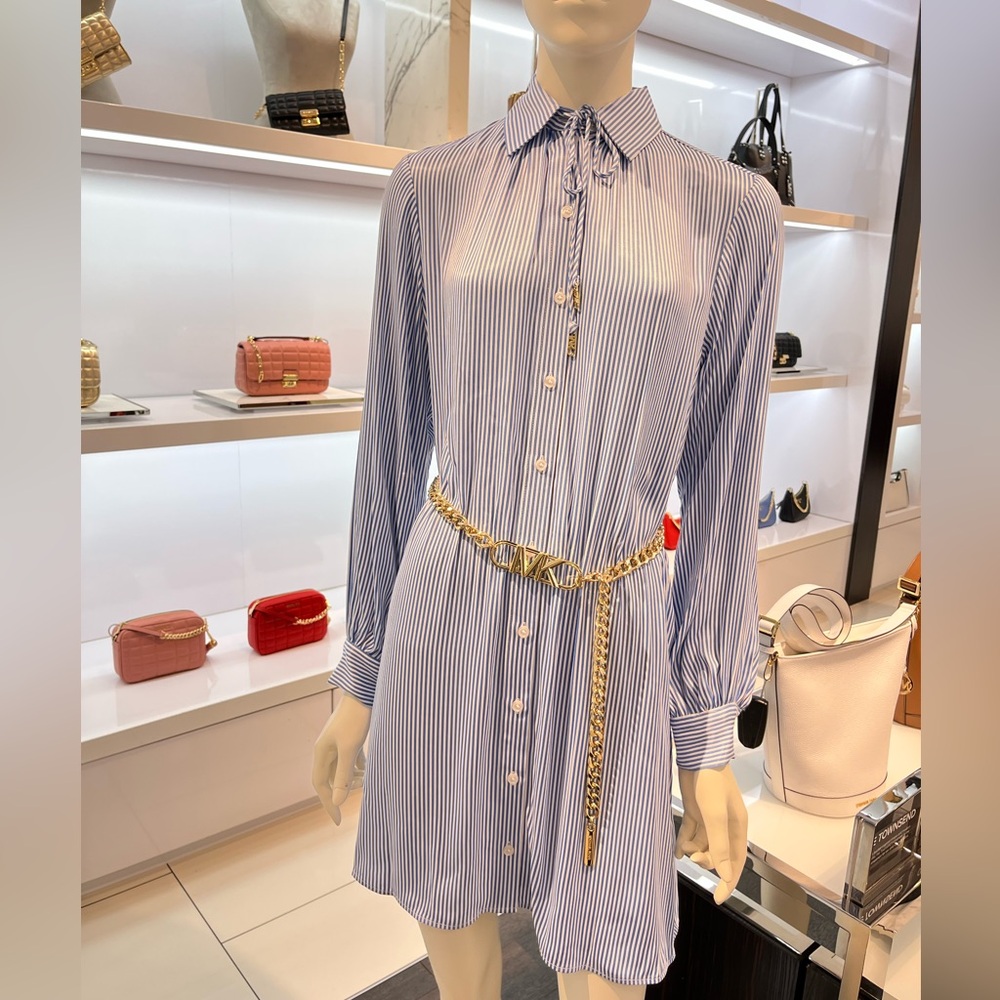 Like new Michael Kors shirt dress in blue white stripes
